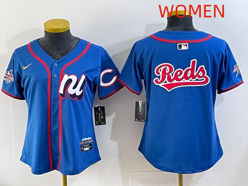 Women 2025 Cincinnati Reds Blank Blue All star Nike MLB Jersey style 02